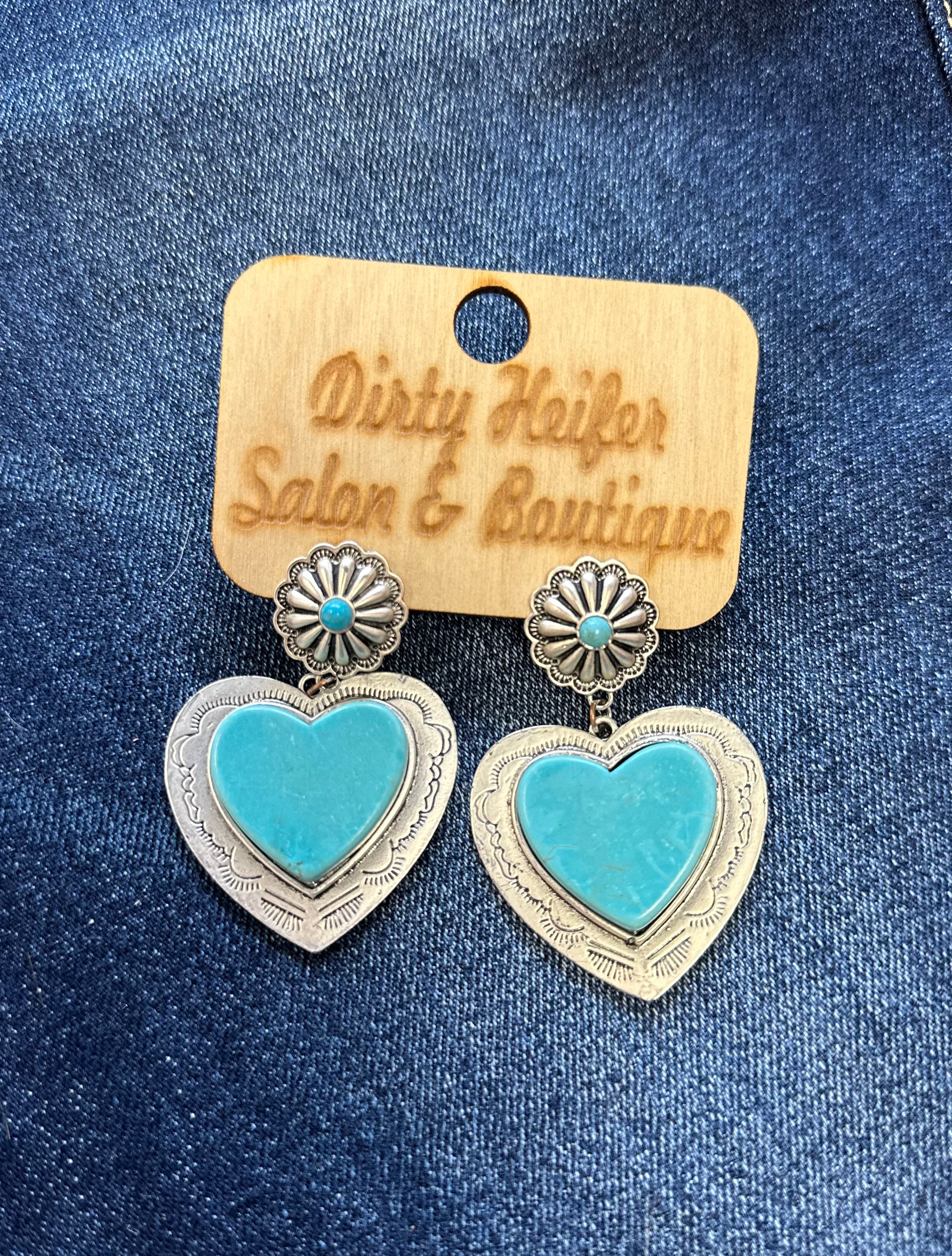 Faux turquoise heart earrings